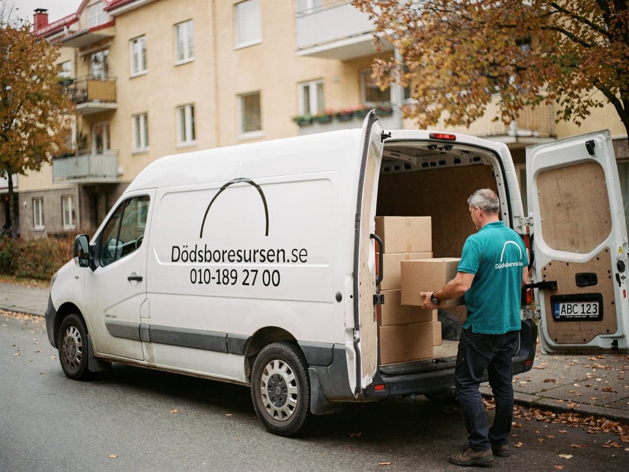 Dödsboresursens servicebil på en gata i Umeå
